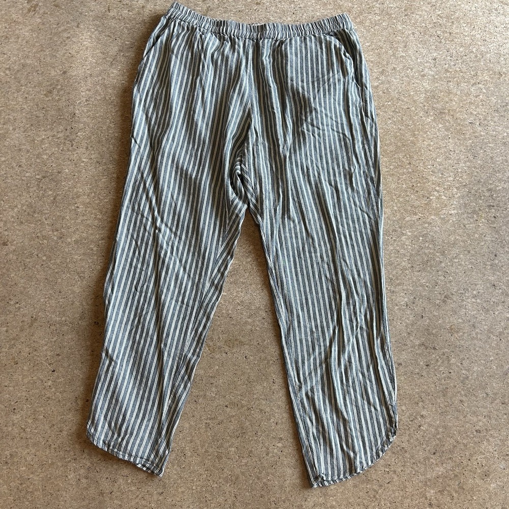 Marine Layer Allison Pants Large Gray Ivory Stripe Tencel Dolphin Hem Stretch